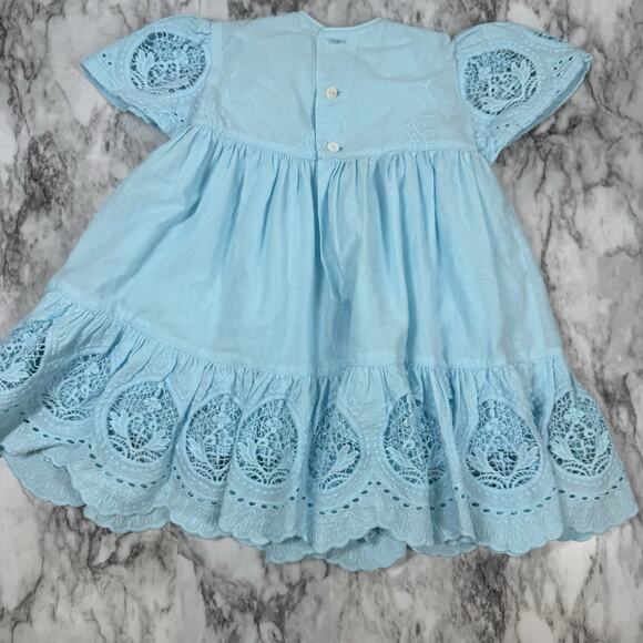 Jose Varon Toddler Dress Size 2 Blue Eyelet Lace 2T Layered Ruffles - Picture 3 of 8